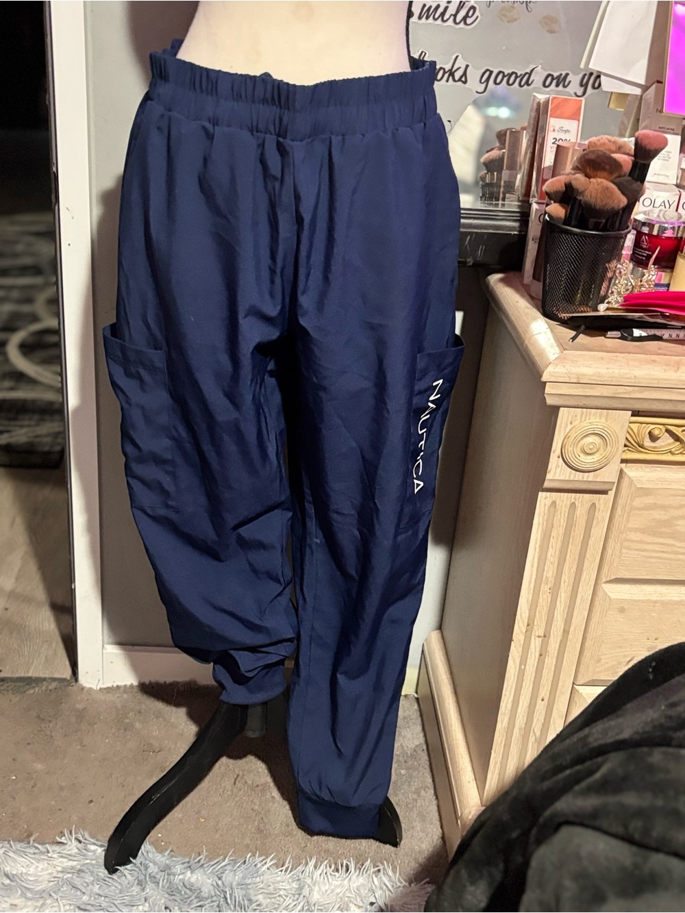Nautica Navy Cargo Track Jogger Pants with Pockets